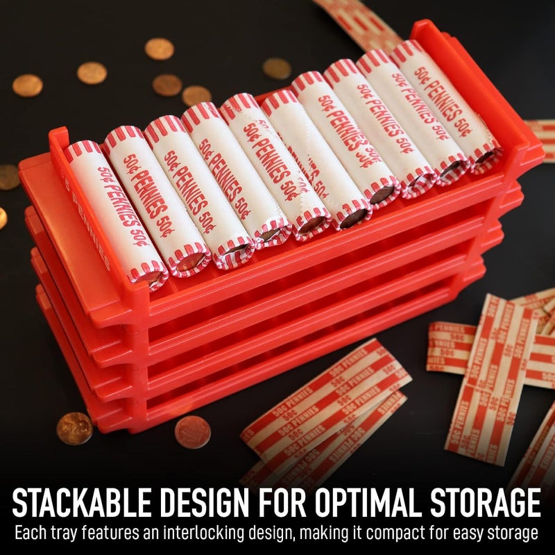 Nadex Heavy Duty Pennies Coin Trays with Wrappers - Holds Up to $5 in Pennies Per Tray – Stackable Organizer for Coin Rolls and Loose Change - for Retail, Business, Personal Use - 4 Penny Trays - Image 3